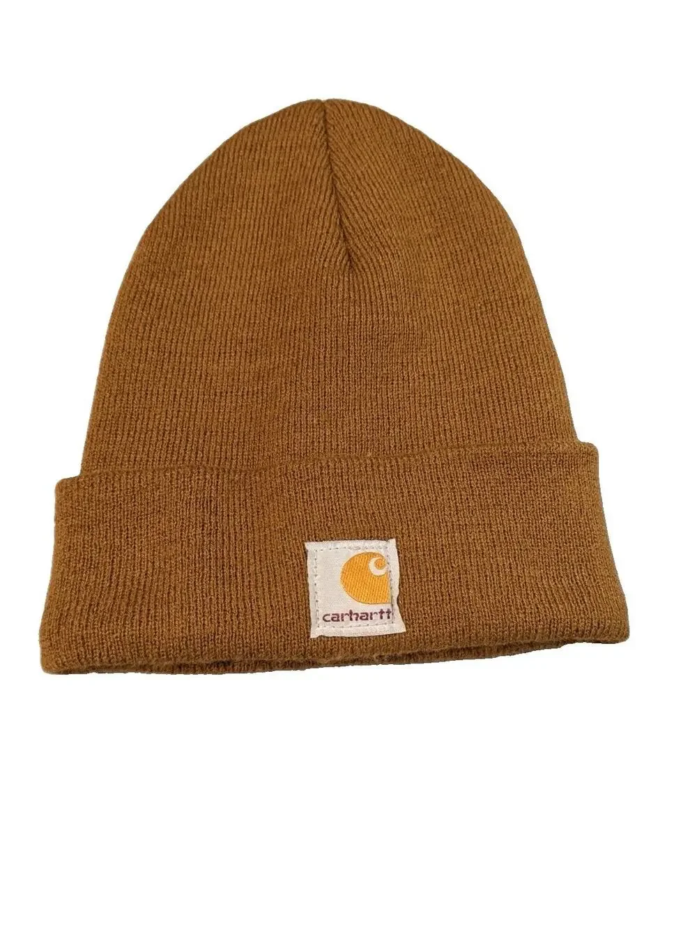 Carhartt Hat Beanie Cuffed Knit Youth One Size Brown Logo Winter Workwear Boys